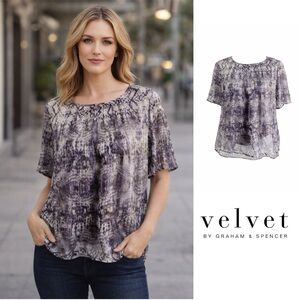 NEW Velvet By Graham Purple Metallic Peasant Blouse